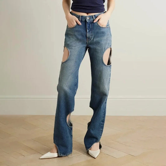 2024 Spring New High Waist Hollow-out Design Women's Jeans