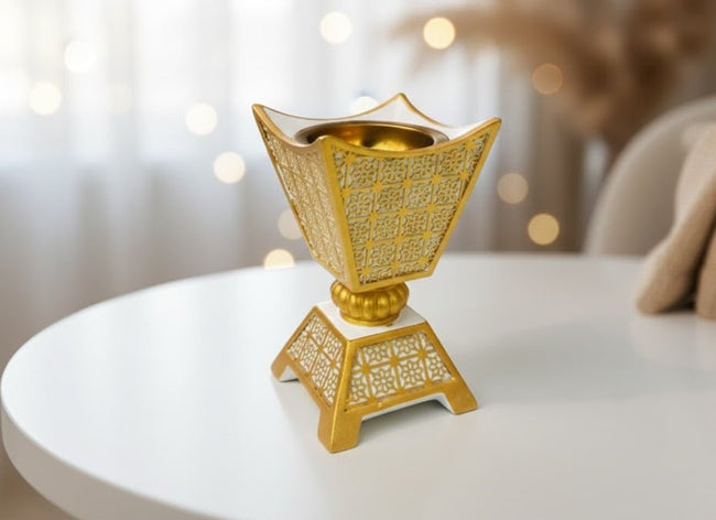 Gold Decorative Incense Burner with Cutwork Design Main Image