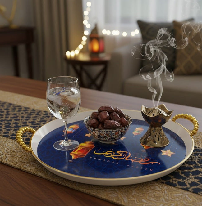 Ramadan Kareem Round Decorative Serving Tray Hover Image